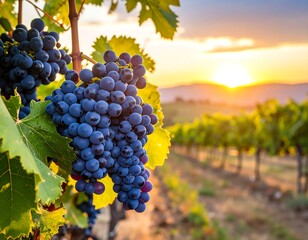 Naklejka premium Vineyard at sunset