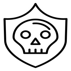 The striking shield icon with a human skull symbolizes danger, toxicity, warnings, and high-risk military operations.