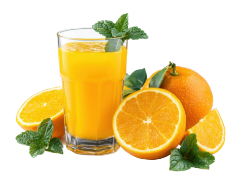 Refreshing orange juice with mint leaves