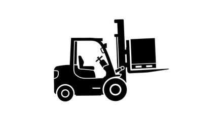 Fototapeta premium Efficient industrial silhouette of a robust forklift vehicle lifting cargo for warehouse and logistics work
