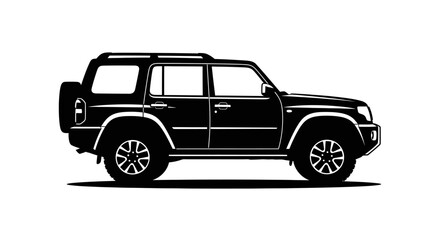 Robust and clean silhouette of a modern adventure-ready SUV vehicle perfect for off-road family travel