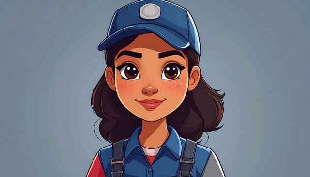 Cartoon woman in mechanic's uniform