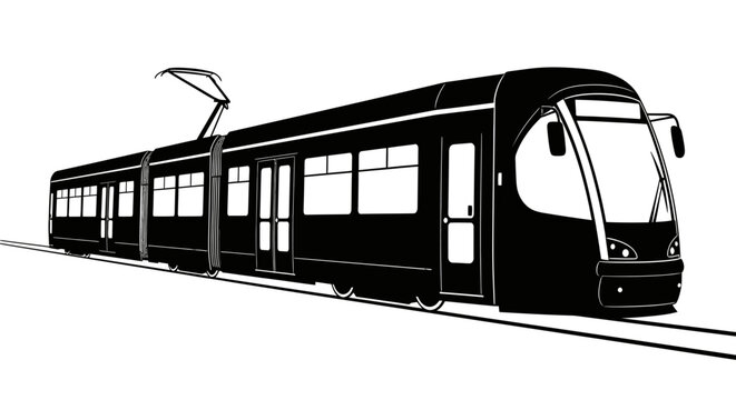 Graceful silhouette of a contemporary light rail tram providing efficient public transit on a city route