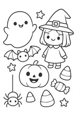 Cartoon outline coloring page - Halloween doodle