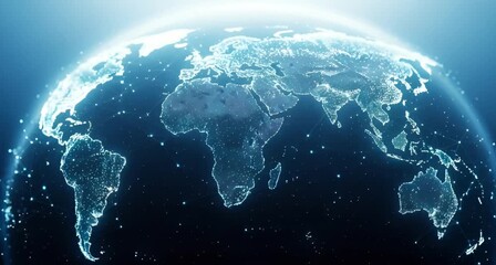 Glowing digital earth with connections representing global network and data flow, abstract technology concept animated 4k video - Powered by Adobe