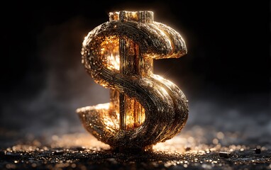Elegant golden dollar sign glimmering under dramatic spotlight creating a sense of luxury and wealth
