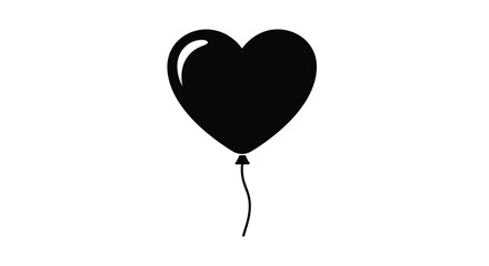 Black heart shaped balloon with string love
