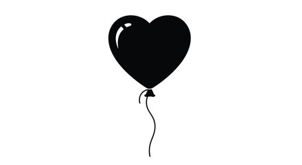 Black heart shaped balloon with string on white vector