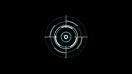 Futuristic H U D crosshair targeting reticle animated graphic on black background digital interface element science fiction technology concept - Powered by Adobe
