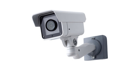 a white and gray security camera is mounted isolated on white background
