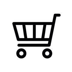 Minimalist shopping cart icon design in black.