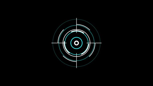 Futuristic H U D crosshair targeting reticle animated graphic on black background digital interface element science fiction technology concept