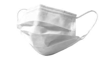 a white surgical face mask with pleats folds and ear loops isolated on white background