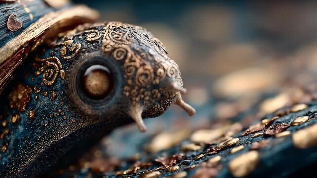 Detailed close up of an ornate turtle shell with intricate patterns