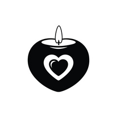 Black heart shaped candle with white inner heart love