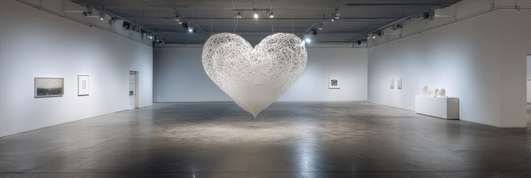 Large heart-shaped sculpture in gallery