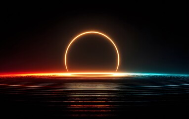 Abstract luminous technology rings with central light source illuminating the surrounding area