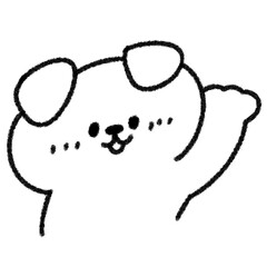 左手を上げてはーいとするゆるかわいいたれ耳の犬のイラスト (モノクロ)