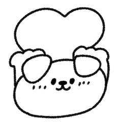 頭の上でハートを持つゆるかわいいたれ耳の犬のイラスト (モノクロ)