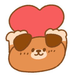 頭の上でハートを持つゆるかわいいたれ耳の犬のイラスト