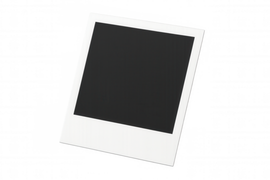 Blank instant photo frame template with empty black screen, retro vintage style, nostalgia, memory, transparent background
