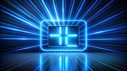 A glowing blue square frame with a crosshair inside a dark digital space