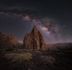 El Cathedral rock in the Tide Nationalpark on Tenerife island, Spain. With the Milkyway.  © Christoph