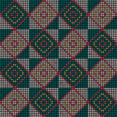 squares from hand drawn pixels. vector seamless pattern. blue, gray, orange, red repetitive background. modern decorative art. geometric fabric swatch. textile design template. home decor