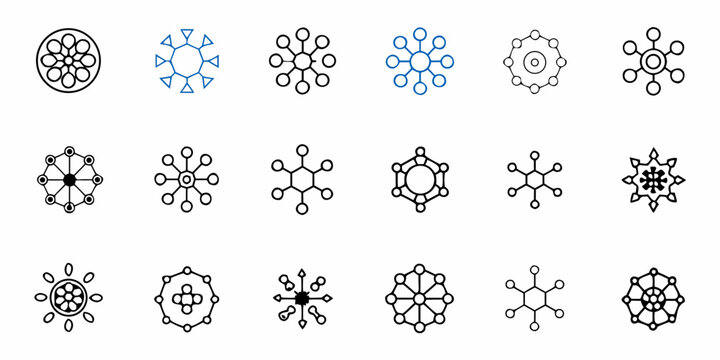 Explore a collection of abstract geometric radial designs, perfect for science, technology or decorative projects needing a modern, versatile, and conceptual flair