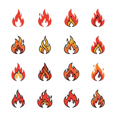 Collection of vibrant flame shapes flickering against a white backdrop, representing warmth, energy, and passion in a dynamic composition.