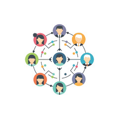 People connect through a network of communication, sharing ideas and information in a collaborative and interconnected environment, fostering teamwork and innovation.