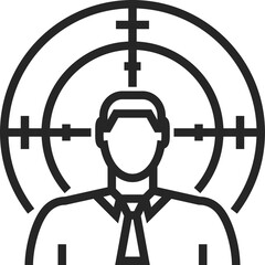Black Outline Icon of a Person Centered in a Target Crosshair Symbolizing Pressure and Scrutiny Against a Transparent Background