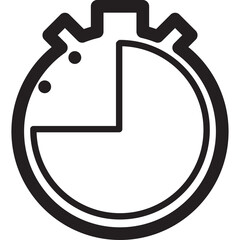 Black Outline Icon of a Stopwatch with a Quarter Segment Marked Indicating Time Measurement and Speed Against a Transparent Background