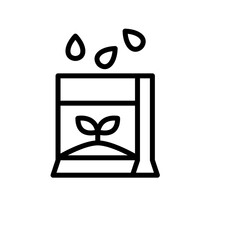 Black Outline Icon of Seed Packet with Sprouting Plant and Water Droplets on Transparent Background Representing Ecology and Growth Concepts