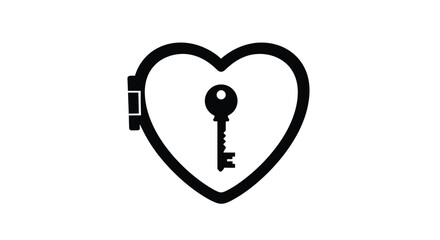 Black heart shaped lock with key icon white