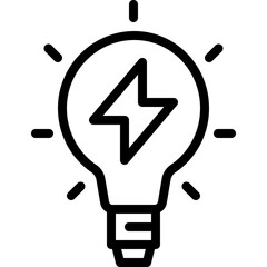 Black Outline of Light Bulb with Lightning Bolt Symbol Inside Representing Idea and Innovation on Transparent Background