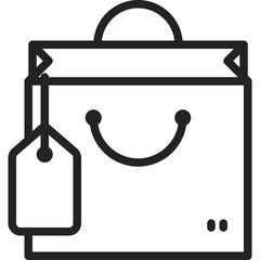 Black Outline Shopping Bag Icon With Attached Price Tag Isolated On White Transparent Background Represents Retail Purchase And Commerce Symbol