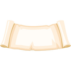 Blank Parchment Scroll Banner with Curved Edges and Frayed Ends on Transparent Background for Text or Design Overlay