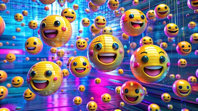 A vibrant cascade of smiling emoji faces in a digital space - Powered by Adobe