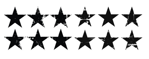 Set of Six Black Grunge Star Silhouettes, vector, illustration