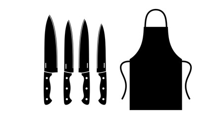Chefs Knives and Apron Silhouette on White Background.