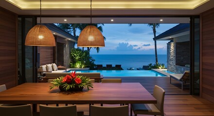 Luxury Villa Dining Room with Ocean View and Infinity Pool