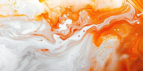 An abstract, fluid art piece with swirling orange and white colors, creating a sense of movement and depth.