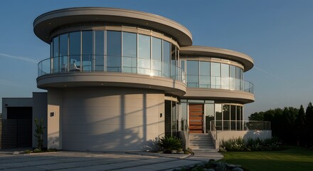 Modern Architectural Home Design with Curved Glass Facade