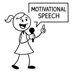 Cartoon girl giving motivational speech &ndash; symbol of female leadership