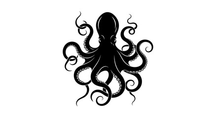 Stylized Black Octopus Silhouette on White Background.