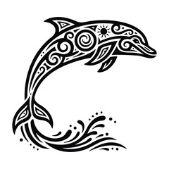 Naklejka premium Vector illustration of a dolphin with tribal tattoo design swimming in water