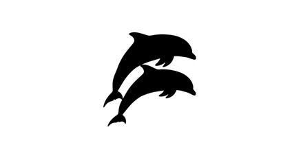 Two Dolphins Jumping Silhouette.