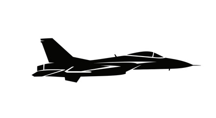 Silhouette of a modern fighter jet in flight.