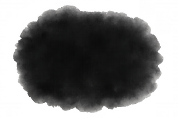 Black ink watercolor stain creating abstract grunge brush stroke effect, transparent background for design element overlay